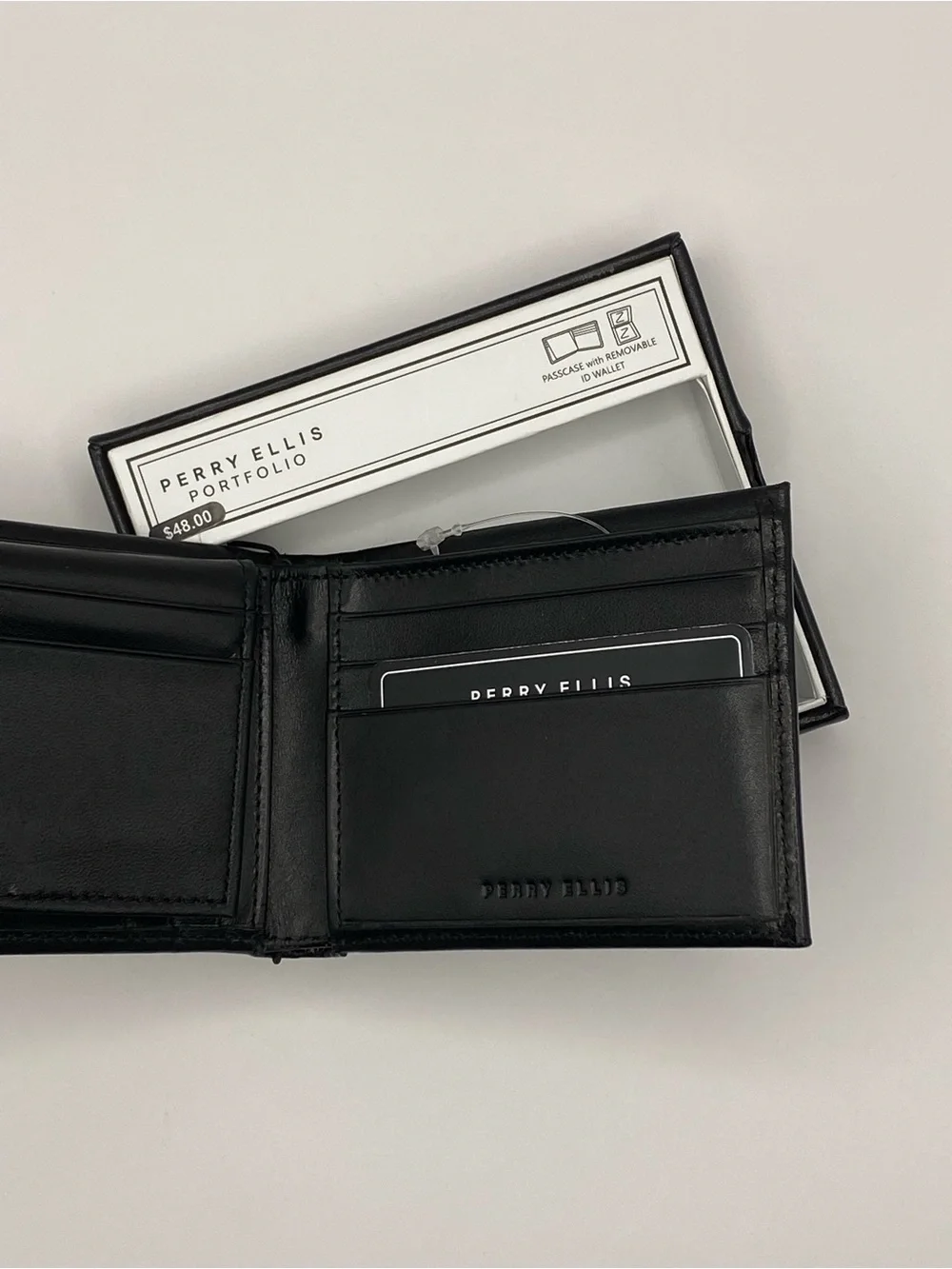 Perry Ellis Black Leather Bi-Fold Wallet Mens Wallet